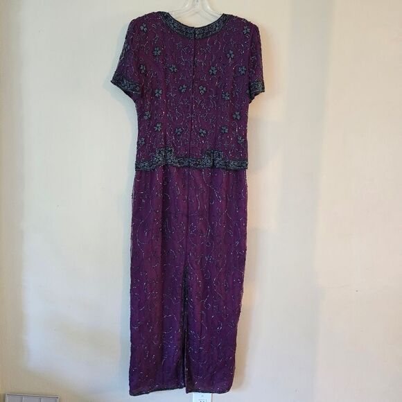 Stenay Womens Vintage Size 16 Evening Gown Beaded 100% Silk Violet Glam MOB - Picture 4 of 13